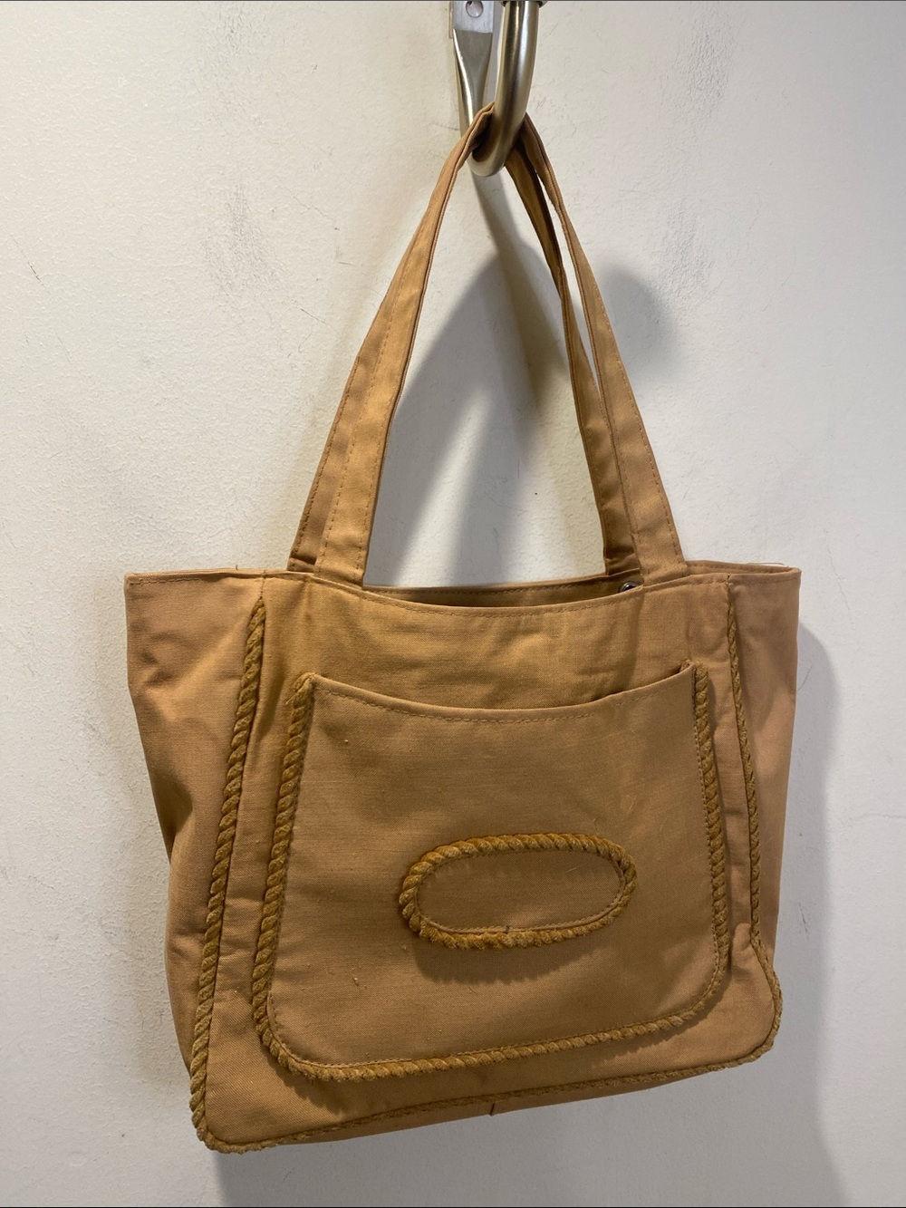 TRINA Designer Coleection  Canvas Tote Bag in Camel with Rope Trim
